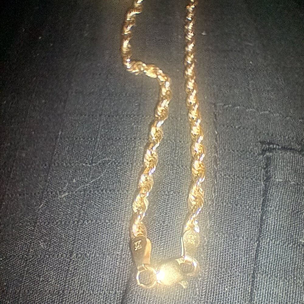 24" 3mm diamond cut 10k rope necklace